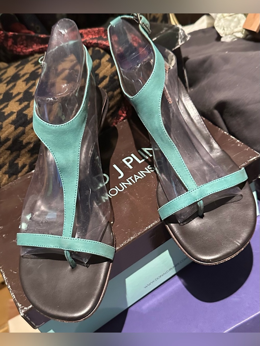 Donald J. Pliner Turquoise T-Strap Leather Sandals